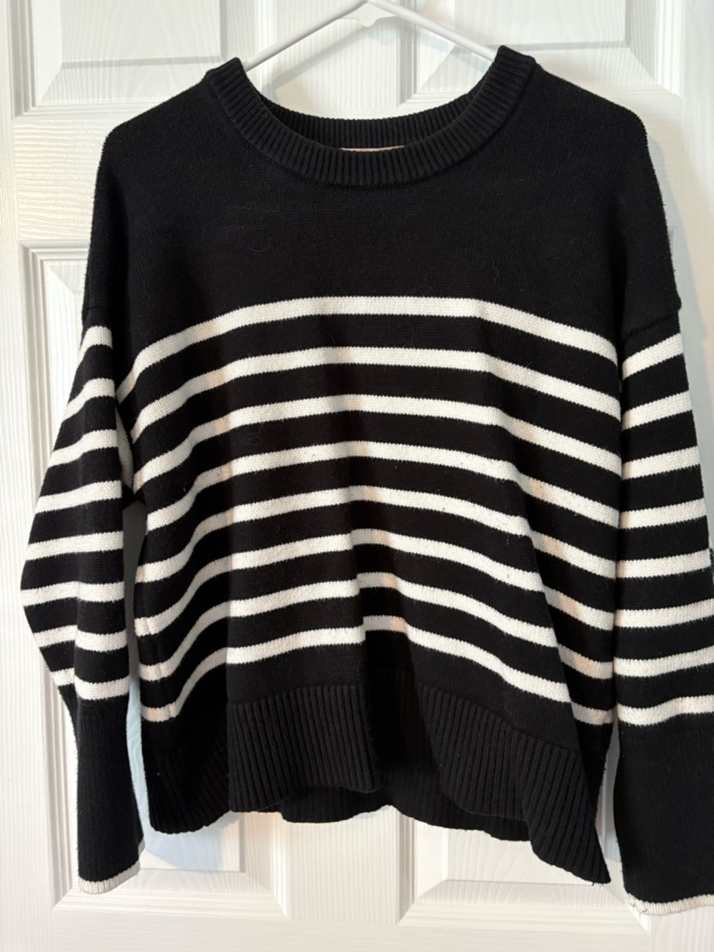 Philosophy Black and White Striped Crewneck Sweater